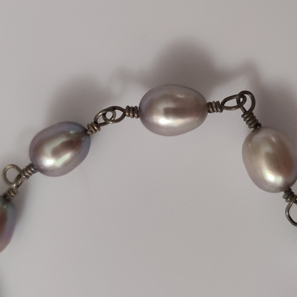 Old Vintage 925 STUNNING natural Pearls Bracelet Cultured Pink Grey Sterling Sil - Picture 2 of 7